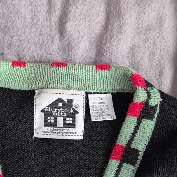 Storybook Knits Black and Green Christmas Cardigan - Picture 2 of 6